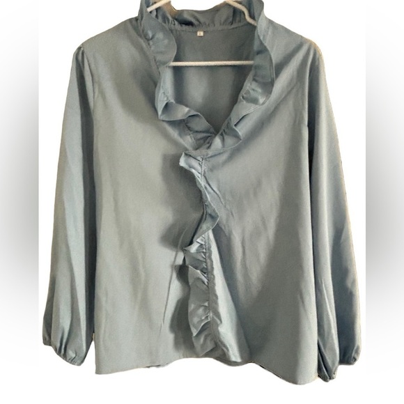 Amish Made Women's Modest Ruffled Baby Blue XL Long Sleeve Polyester Blouse NEW! - Picture 6 of 6